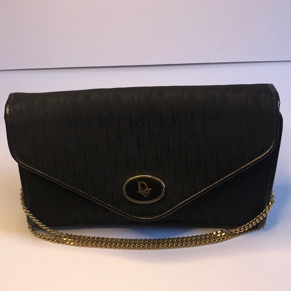 Pre Love Dior monogram Black Clutch with Gold Chain Strap - Picture 10 of 16